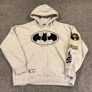 Batman Looney Tunes Hoodie Sweatshirt Mens Large Gray WB 100 Bugs Daffy Graphic